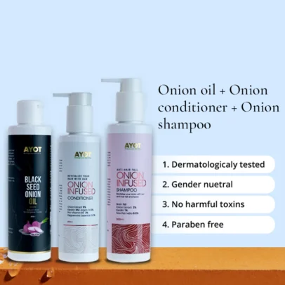 onion infused shampoo and conditioner with black seed oil